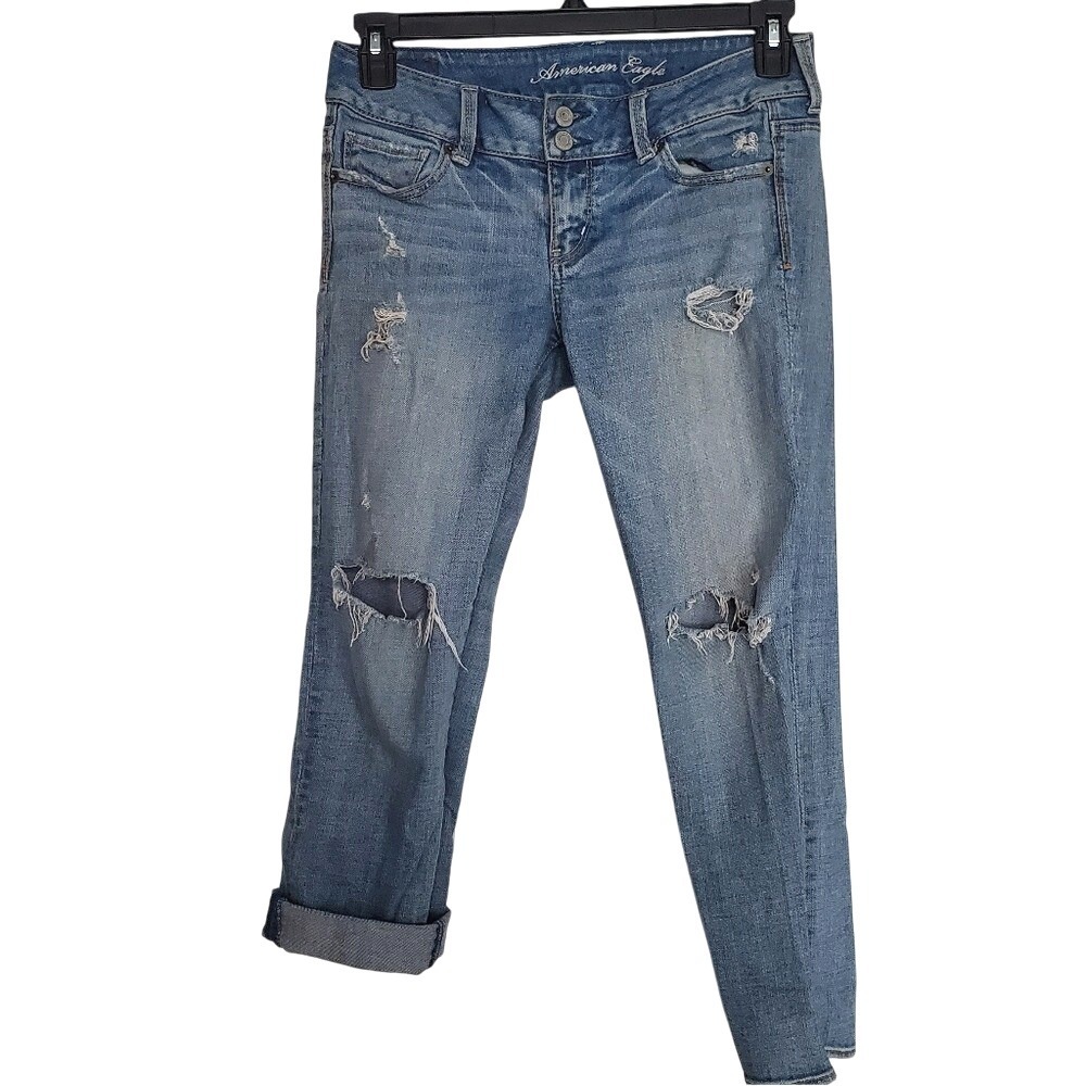American Eagle Outfitters Artist Crop Stretch Jeans Blue Denim Low Rise SZ:4
